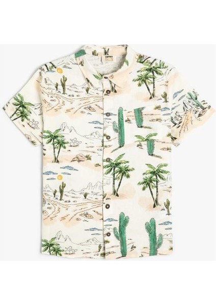 Gömlek Kısa Kollu Yaz Temalı Baskılı Cep Detaylı fırsatları