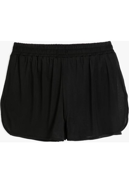 Spor Taytlı Tül Şort Beli Lastikli Yüksek Bel Slim Fit