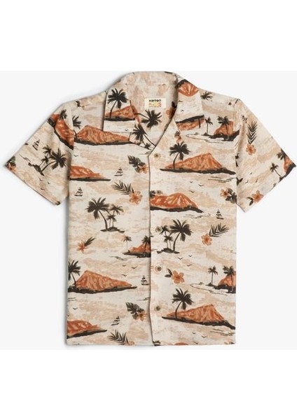 Viskon Gömlek Palmiye Baskılı Kısa Kolu Tek Cep Detaylı fırsatları