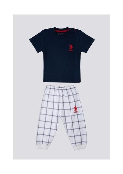 Square Pattern Lacivert Bebek T-shirt Takım indirimleri