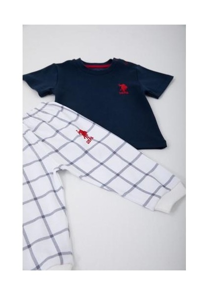 Square Pattern Lacivert Bebek T-shirt Takım