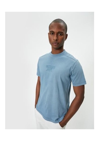 Slogan Baskılı Tişört Bisiklet Yaka Kısa Kollu Pamuklu