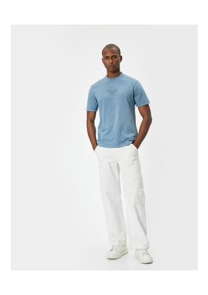 Slogan Baskılı Tişört Bisiklet Yaka Kısa Kollu Pamuklu