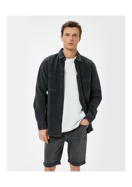 Kot Şort Slim Fit 5 Cepli Düğmeli