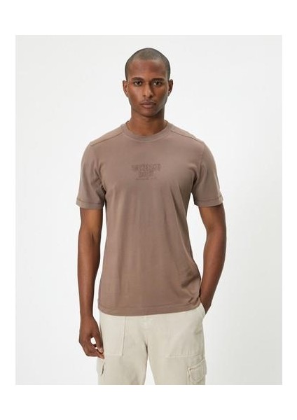 Slogan Baskılı Tişört Bisiklet Yaka Kısa Kollu Pamuklu