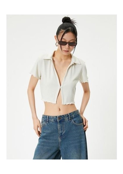 Crop Polo Tişört Kısa Kollu Slim Fit