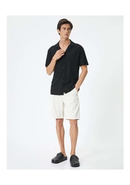 Kumaş Şort Bermuda Slim Fit Düğmeli Cepli Katlı Paça - Koton - 4SAM40064HW - Beyaz - 40