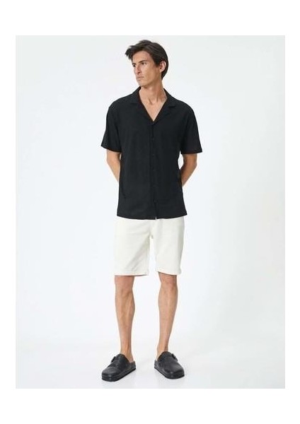 Kumaş Şort Bermuda Slim Fit Düğmeli Cepli Katlı Paça - Koton - 4SAM40064HW - Beyaz - 40