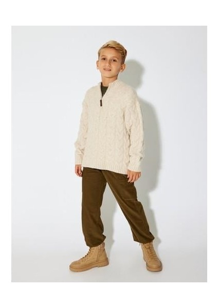 Kadife Pantolon Kargo Cep Detaylı Beli Bağlamalı Pamuklu