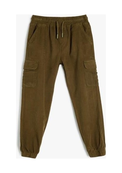 Kadife Pantolon Kargo Cep Detaylı Beli Bağlamalı Pamuklu