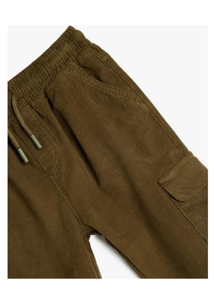 Kadife Pantolon Kargo Cep Detaylı Beli Bağlamalı Pamuklu