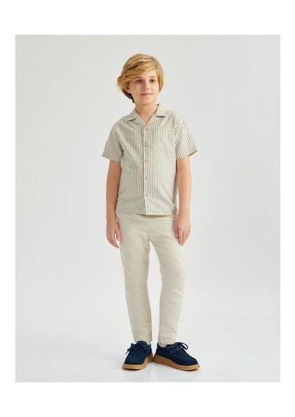 Beli Bağcıklı Keten Karışımlı Basic Pantolon