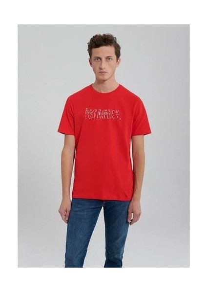 M067115-70471 Kırmızı Erkek Regular Istanbul Baskılı T-Shirt indirimleri