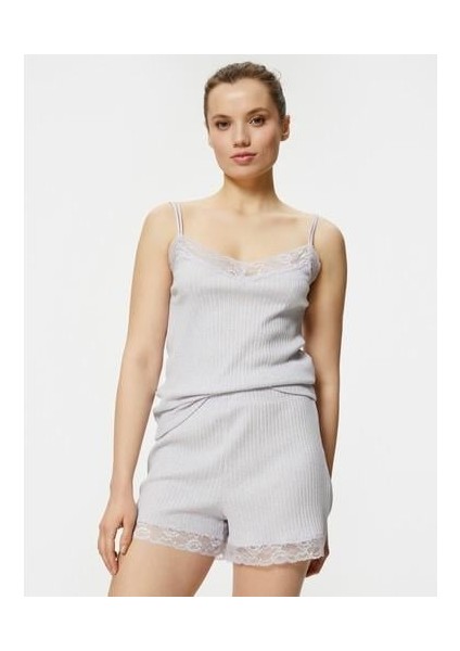 Pijama Altı Şort Dantelli Fitilli Normal Lastikli Bel