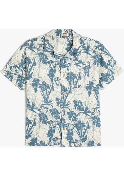 Gömlek Çiçek Desenli Kısa Kollu Cepli Keten Karışımlı fırsatları