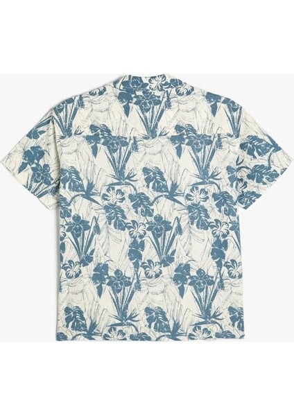 Gömlek Çiçek Desenli Kısa Kollu Cepli Keten Karışımlı indirimleri