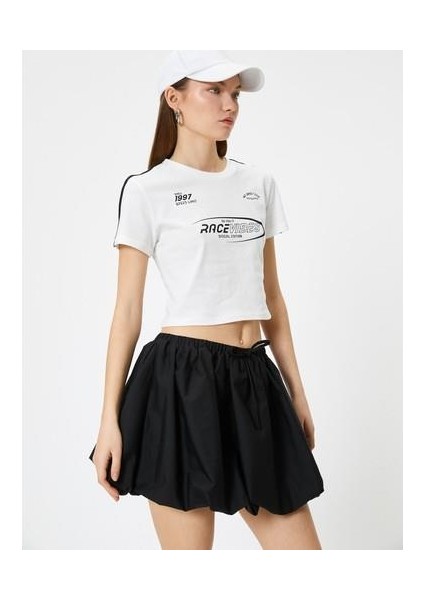 Kısa Tişört Baskılı Kısa Kollu Bisiklet Yaka