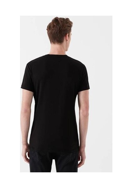 Erkek V Yaka Streç Siyah Basic Tişört 061748-900