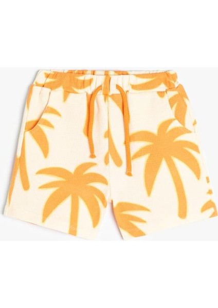 Şort Palmiye Baskılı Beli Lastikli Pamuklu fırsatları