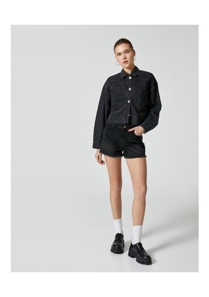 Mini Kot Şort Cepli Pamuklu