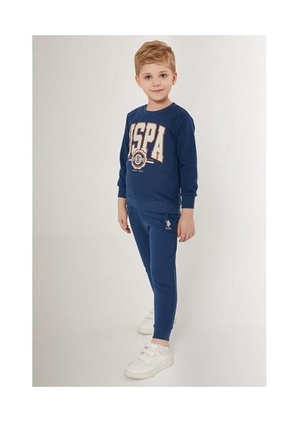 Inclined Line Koyu Mavi Erkek Çocuk Eşofman Takımı