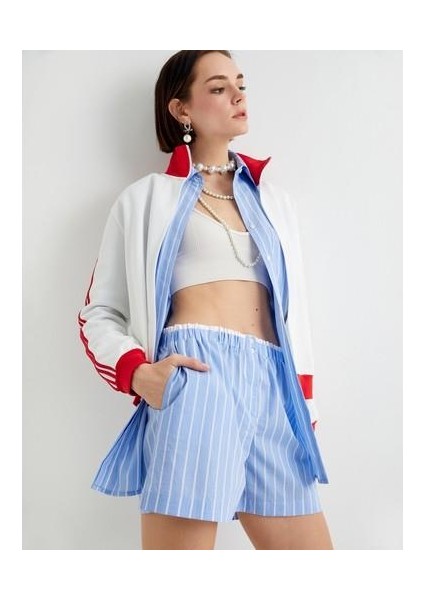 Mini Şort Cepli Beli Çift Lastik Detaylı