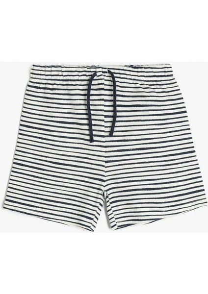 Çizgili Pamuklu Beli Bağlamalı Şort indirimleri