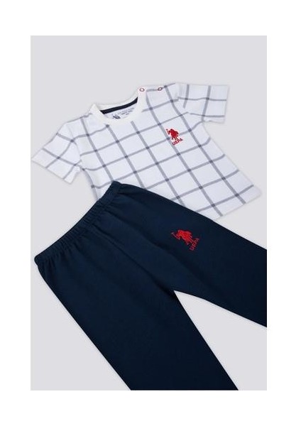 Square Line Pattern Krem Bebek T-shirt Takım