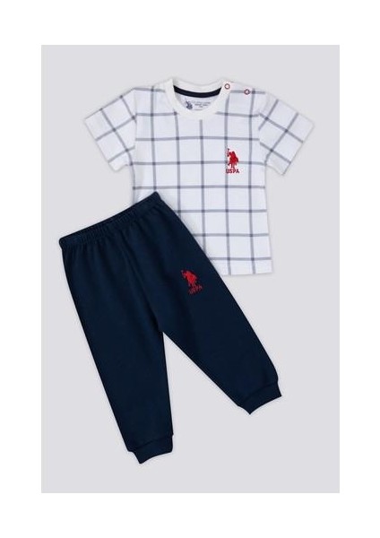 Square Line Pattern Krem Bebek T-shirt Takım