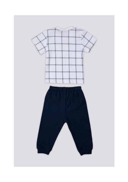 Square Line Pattern Krem Bebek T-shirt Takım