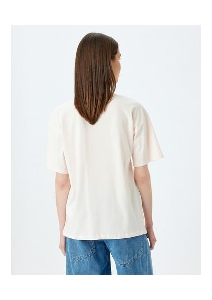 Kedi Baskılı Bisiklet Yaka Kısa Kollu Rahat Kalıp Tişört