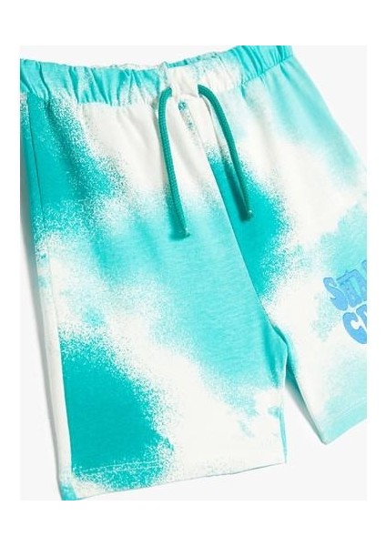 Şort Cepli Beli Bağlamalı Batik Desenli Pamuklu