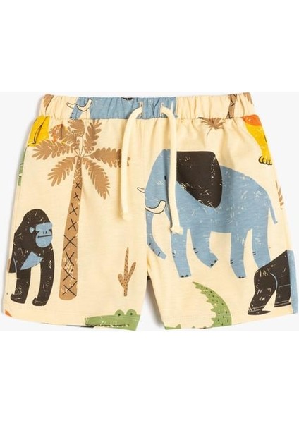 Pamuklu Hayvanlar Baskılı Beli Bağcıklı Şort fırsatları