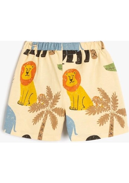 Pamuklu Hayvanlar Baskılı Beli Bağcıklı Şort