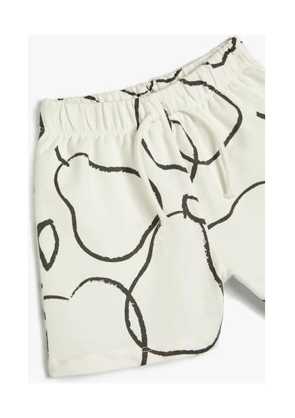 Şort Beli Bağlamalı Lastikli Baskı Detaylı Pamuklu