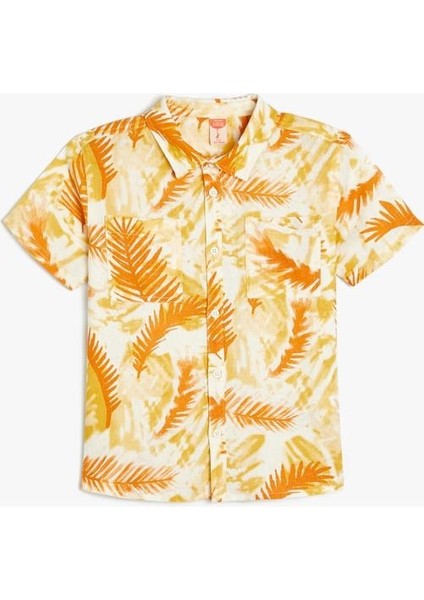 Keten Gömlek Kısa Kollu Yaprak Desenli Tek Cepli fırsatları