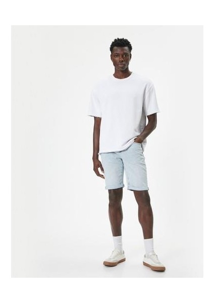 Slim Fit Kot Şort Bermuda Düğmeli Cep Detaylı