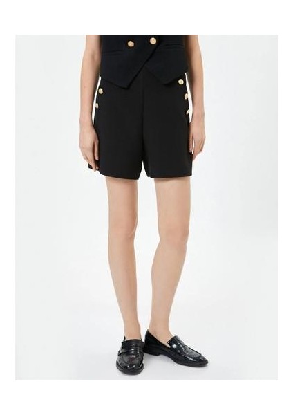 Mini Şort Gold Düğmeli Cepli Yüksek Bel 4SAK40019UW