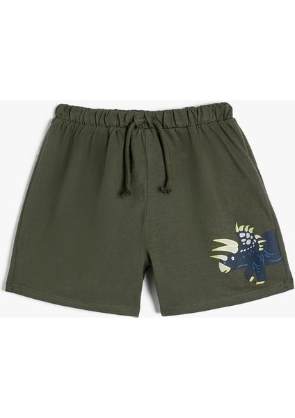 Şort Dinozor Baskılı Beli Bağlamalı Pamuklu fırsatları
