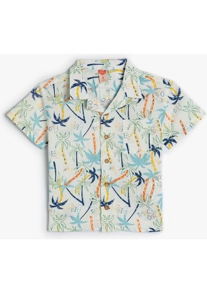 Gömlek Palmiye Baskılı Kısa Kollu Cep Detaylı fırsatları