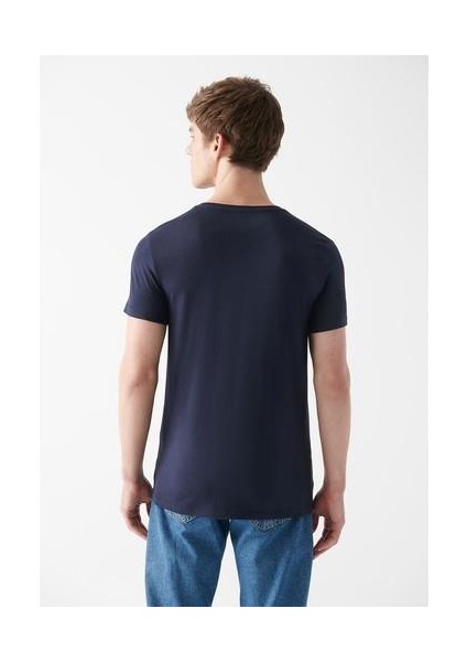 Stretch V Yaka Lacivert Basic Tişört 061748-17588