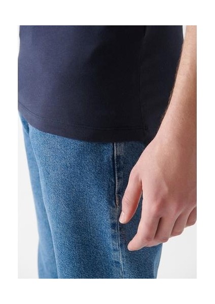 Stretch V Yaka Lacivert Basic Tişört 061748-17588