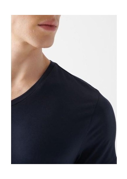 Stretch V Yaka Lacivert Basic Tişört 061748-17588