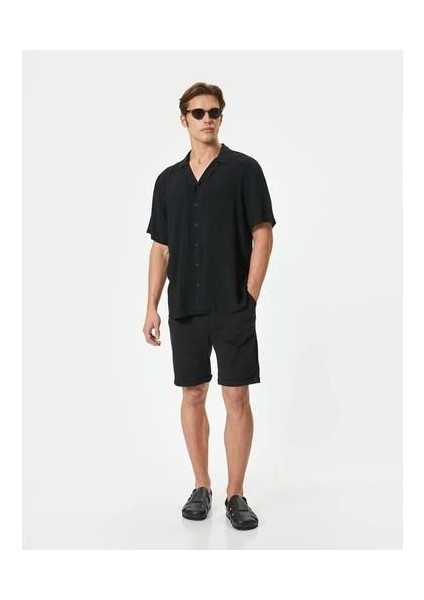 Kumaş Şort Bermuda Slim Fit Düğmeli Cepli Katlı Paça - Koton - 4SAM40064HW - Siyah - 38