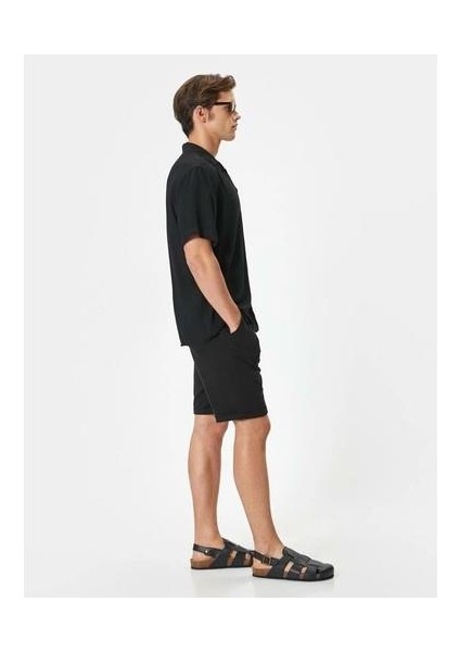Kumaş Şort Bermuda Slim Fit Düğmeli Cepli Katlı Paça - Koton - 4SAM40064HW - Siyah - 38