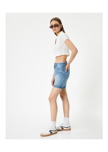 Kot Şort Yüksek Bel Cepli Rahat Kalıp