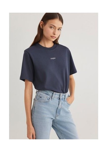 Mavi Logo Baskılı İnterlok Lacivert Tişört 1612829-85315