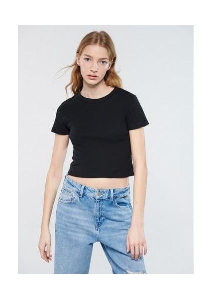Siyah Basic Crop Tişört 1600814-900