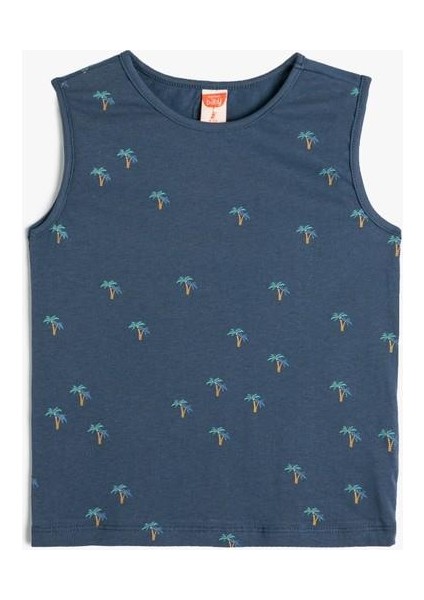 Palmiyeli Atlet Kolsuz Bisiklet Yaka Baskılı Pamuklu fırsatları