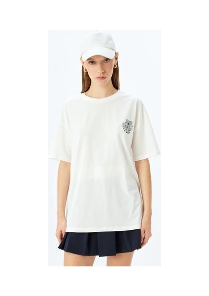 Koala Baskılı Bisiklet Yaka Rahat Kalıp Kısa Kollu T-Shirt